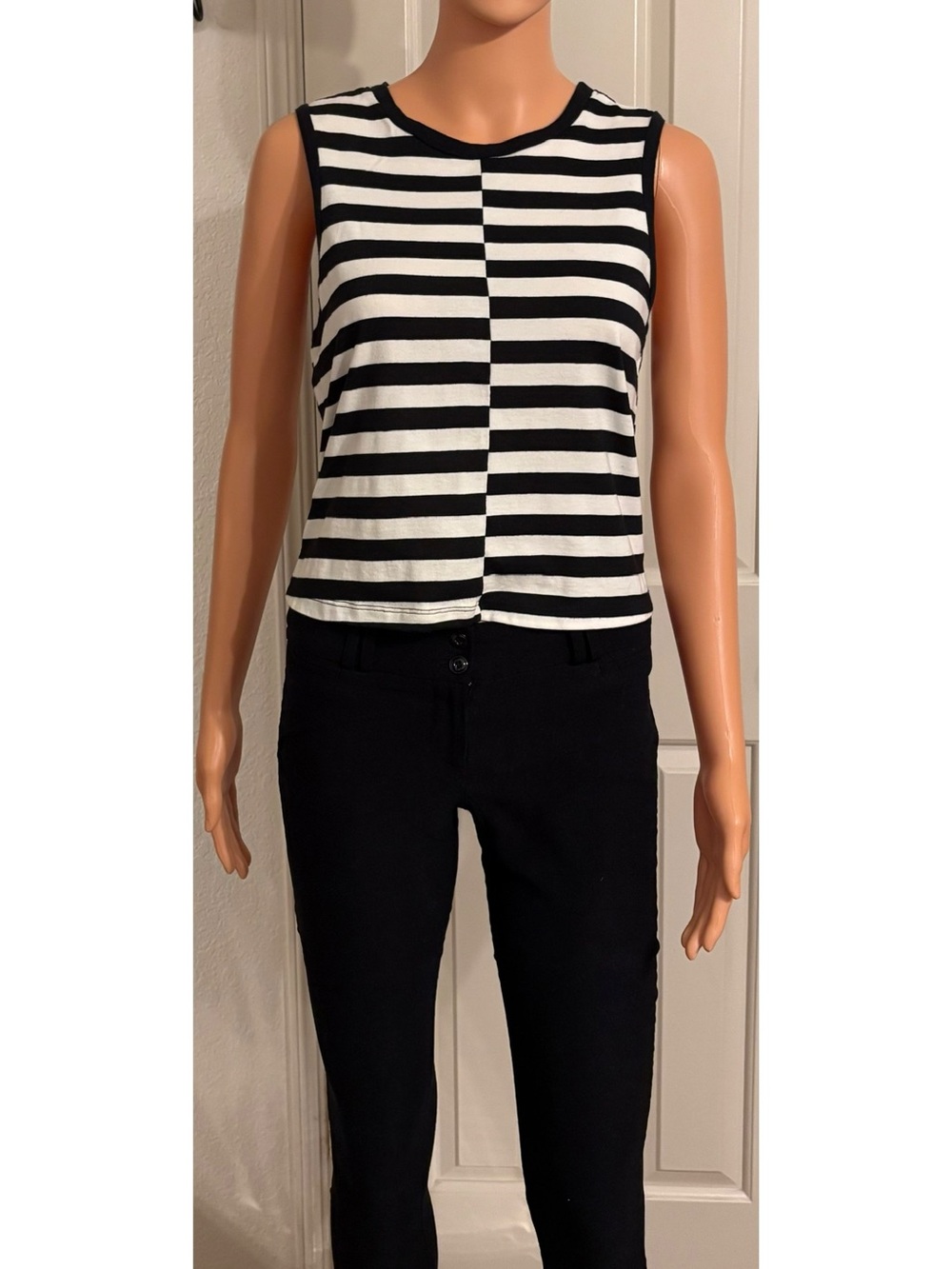 Truly Madly Deeply Black & White Striped Sleeveless Crop Top
